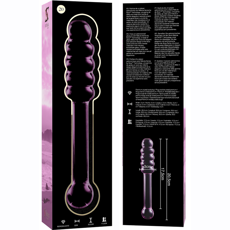 NEBULA SERIES BY IBIZA - MODEL 20 CLEAR BOROSILICATE GLASS DILDO 20.5 CM -O- 3 CM