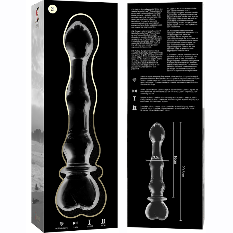 NEBULA SERIES BY IBIZA - MODEL 21 CLEAR BOROSILICATE GLASS DILDO 20.5 CM -O- 3.5 CM