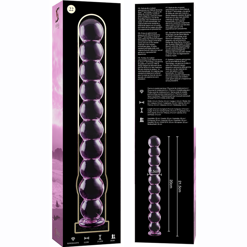 NEBULA SERIES BY IBIZA - MODEL 22 CLEAR BOROSILICATE GLASS DILDO 21.5 CM -O- 2.5 CM