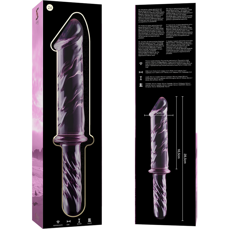 NEBULA SERIES BY IBIZA - MODEL 24 CLEAR BOROSILICATE GLASS DILDO 28.5 CM -O- 5 CM