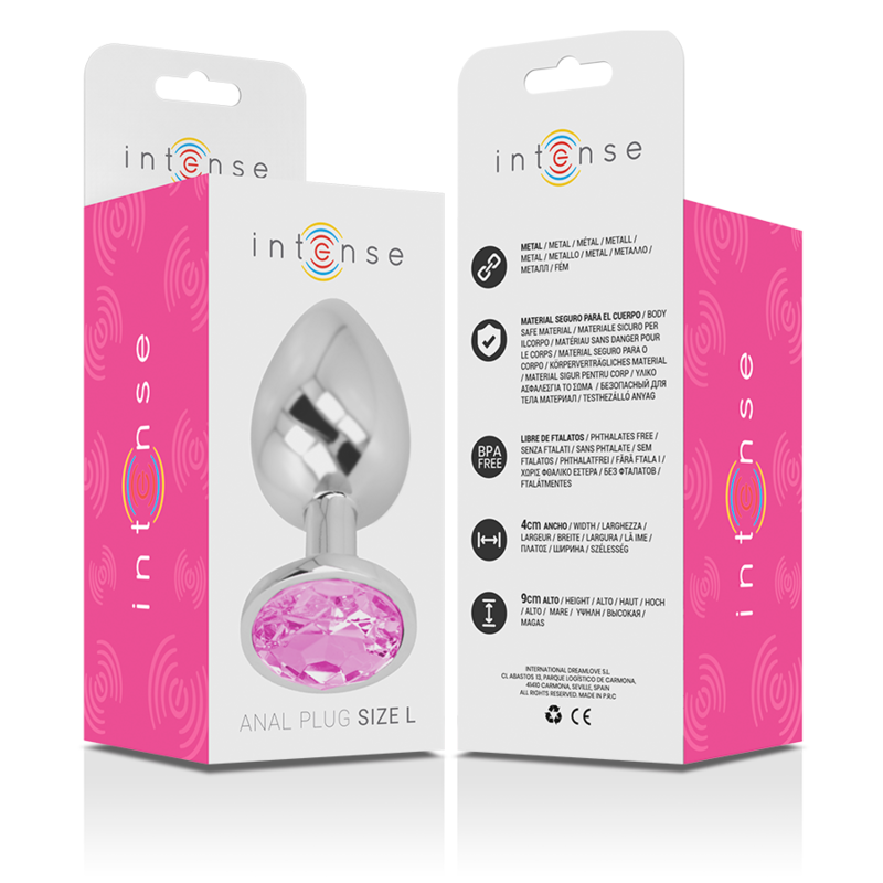 INTENSE - PLUG ANAL DE METAL DE ALUMINIO CON CRISTAL ROSA TALLA L