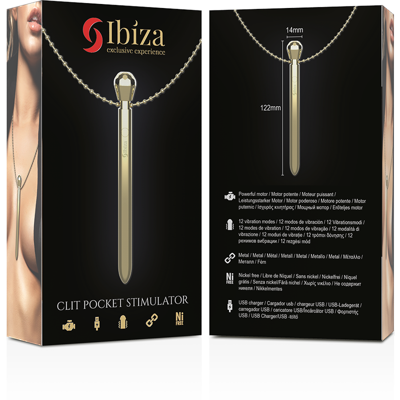 IBIZA - COLLAR ESTIMULADOR CLITO DE BOLSILLO CARGADOR USB 12 MODOS DE VIBRACIÓN ORO 12,2 X 1,5