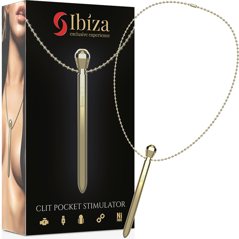 IBIZA - STIMULATEUR DE POCHE CLITO COLLIER CHARGEUR USB 12 MODES DE VIBRATION DORÉ 12,2 X 1,5