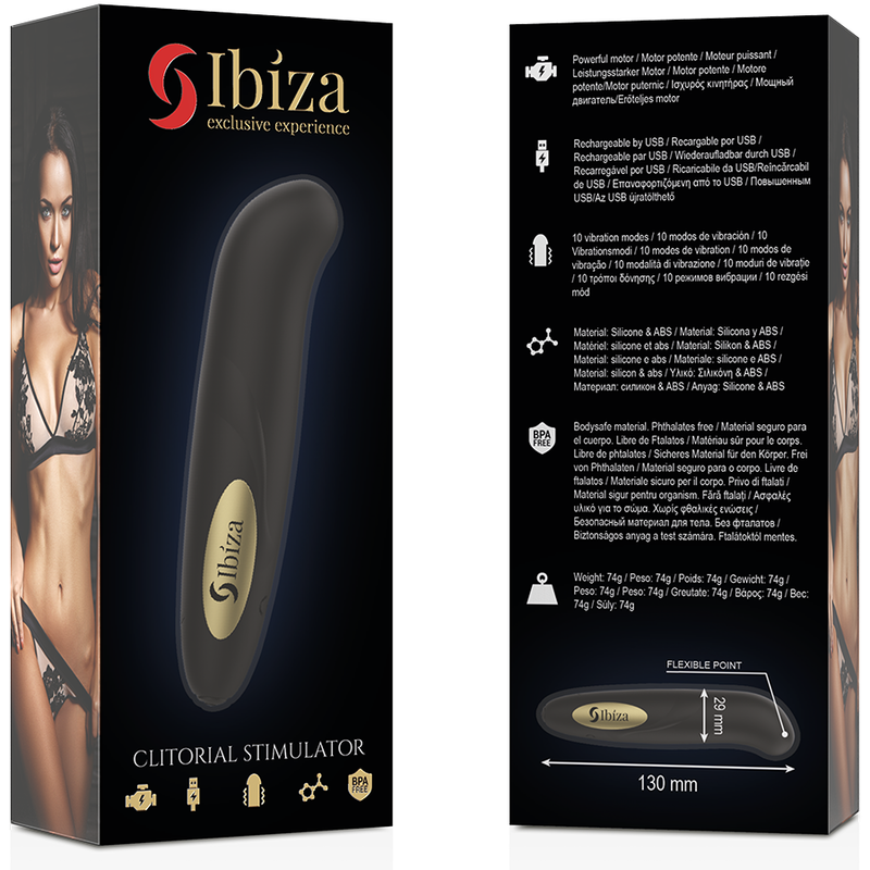 IBIZA - STIMULATEUR DE CLITORIS CHARGEUR USB 10 MODES DE VIBRATION DORÉ 13 X 2,9