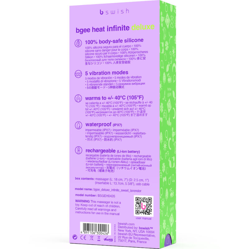 B SWISH - BGEE HEAT INFINITE DELUXE LAVENDER SILICONE RECHARGEABLE VIBRATOR