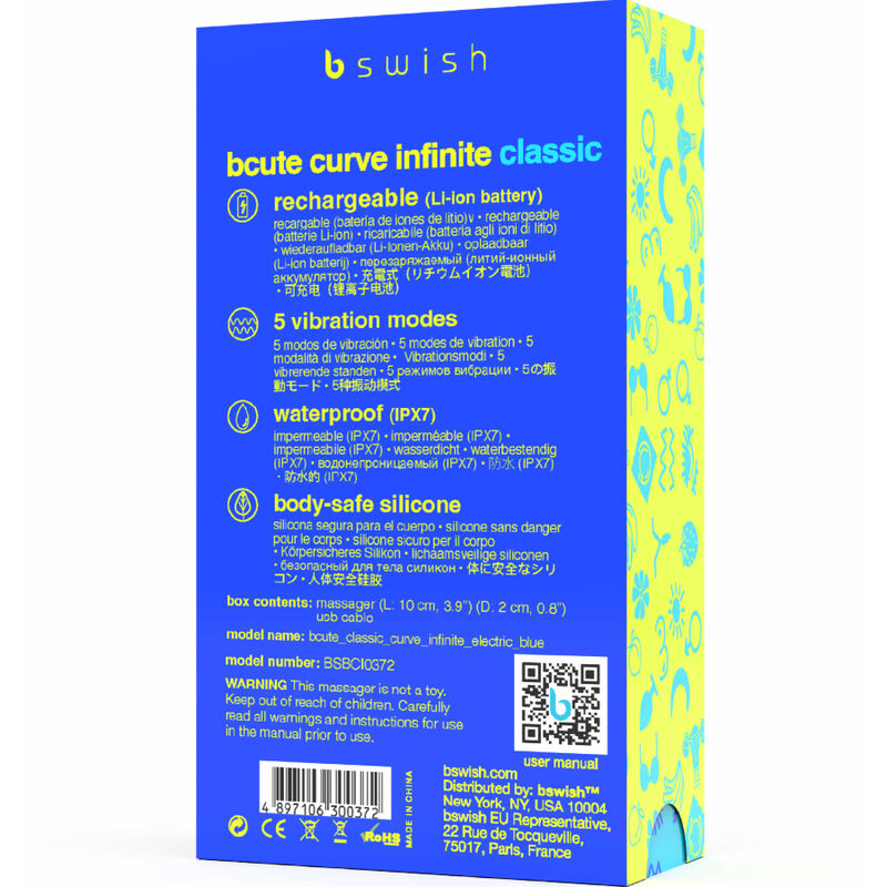 B SWISH - BCUTE CURVE INFINITE CLASSIC BLUE SILICONE RECHARGEABLE VIBRATOR