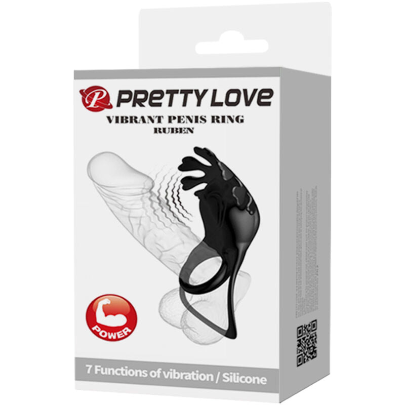 PRETTY LOVE - RUBEN 7 VIBRACIONES ANILLO VIBRADOR DE SILICONA NEGRO