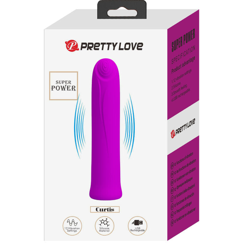 PRETTY LOVE - CURTIS MINI SUPER POWER VIBRADOR 12 VIBRACIONES EN SILICONA MORADA