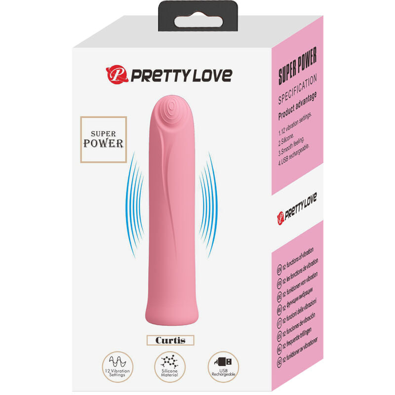 PRETTY LOVE - CURTIS MINI SUPER POWER VIBRADOR 12 VIBRACIONES EN SILICONA ROSA