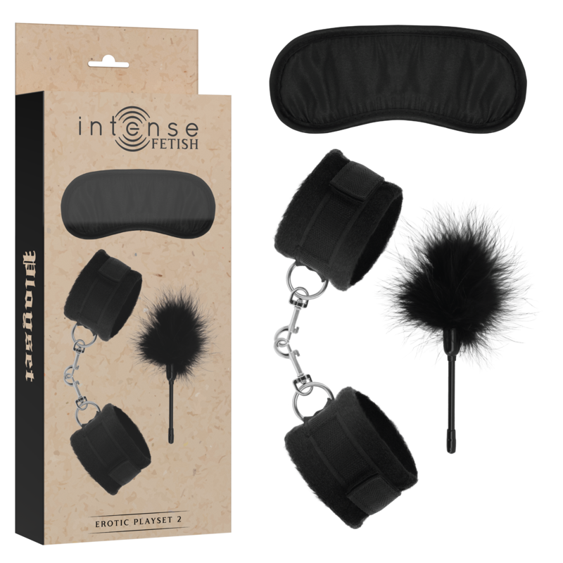 INTENSE - EROTIC FETISH PLAYSET 2 WITH HANDCUFFS, BLIND MASK AND TICKLER