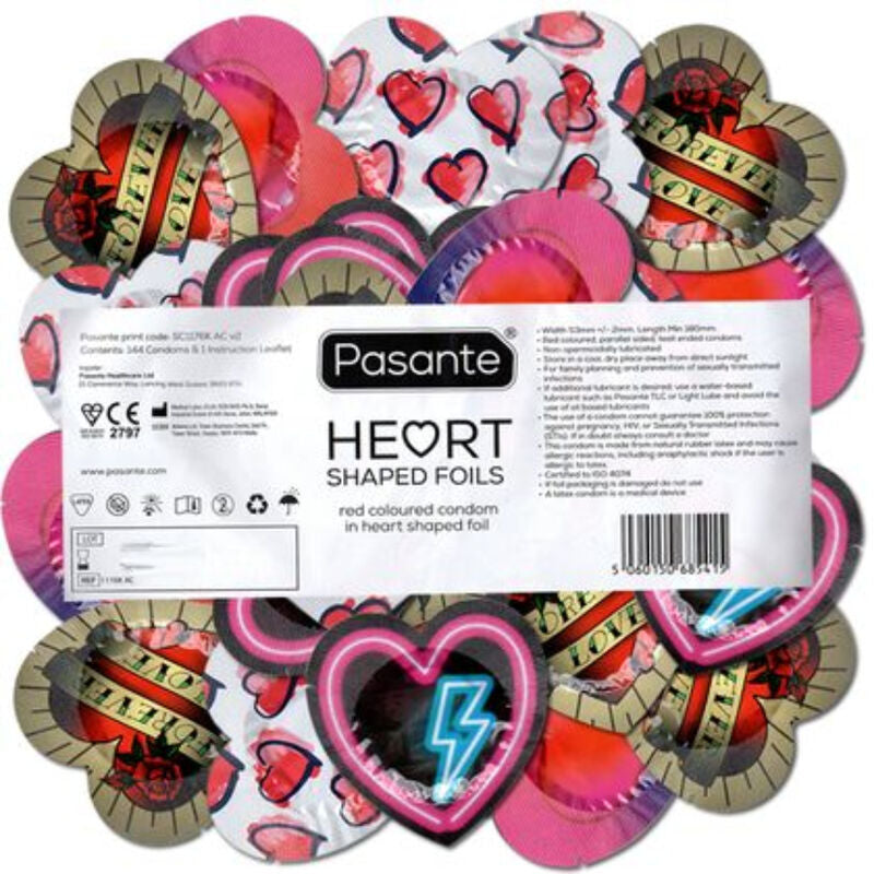 PASANTE - RED HEART SHAPED CONDOMS BAG 144 UNITS