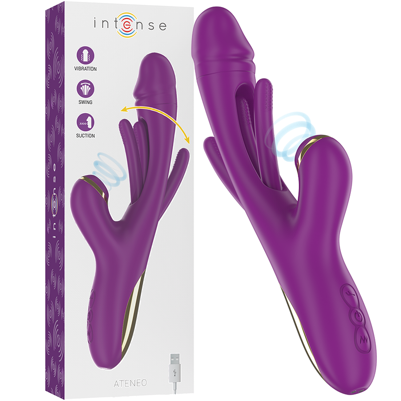 INTENSE - ATENEO RECHARGEABLE MULTIFUNCTION VIBRATOR 7 VIBRATIONS WITH OSCILLATING TONGUE AND SUCKING PURPLE