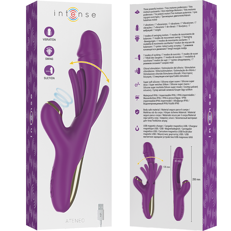 INTENSE - ATENEO RECHARGEABLE MULTIFUNCTION VIBRATOR 7 VIBRATIONS WITH OSCILLATING TONGUE AND SUCKING PURPLE