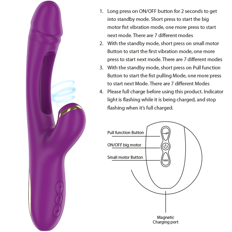 INTENSE - ATENEO RECHARGEABLE MULTIFUNCTION VIBRATOR 7 VIBRATIONS WITH OSCILLATING TONGUE AND SUCKING PURPLE