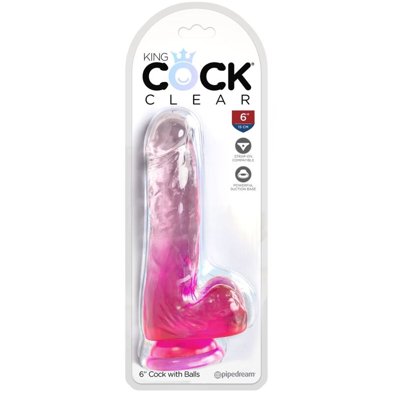 KING COCK - PENE REALISTA CLARO CON BOLAS 13,5 CM ROSA