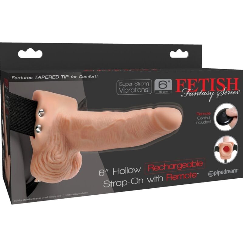 FETISH FANTASY SERIES - ARNÉS AJUSTABLE CONTROL REMOTO PENE REALISTA CON TESTICULOS RECARGABLES Y VIBRADOR DE 15 CM