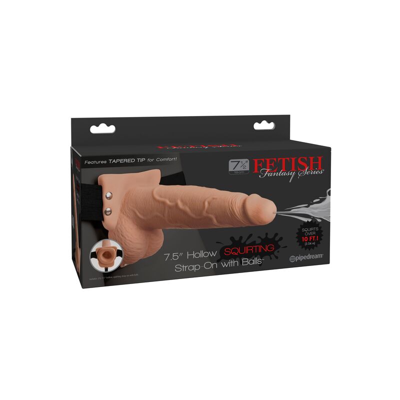 FETISH FANTASY SERIES - ARNÉS AJUSTABLE PENE REALISTA CON BOLAS SQUIRTING 19 CM