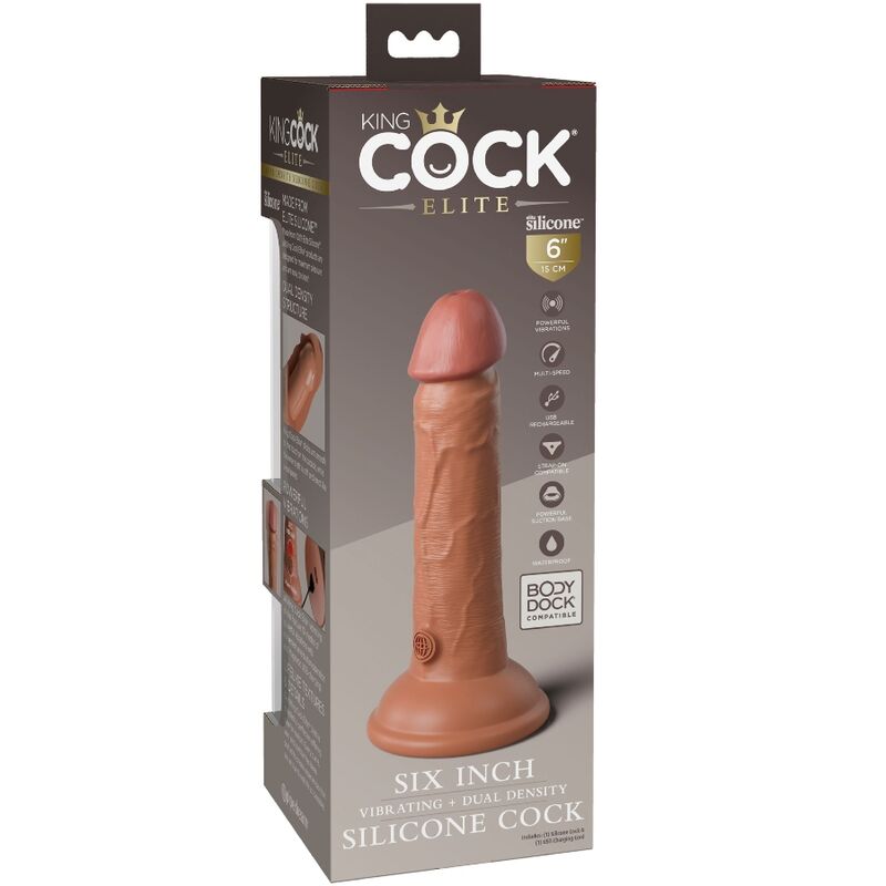 KING COCK - ELITE REALISTIC VIBRATING &amp; SILICONE DILDO 15.2 CM CARAMEL