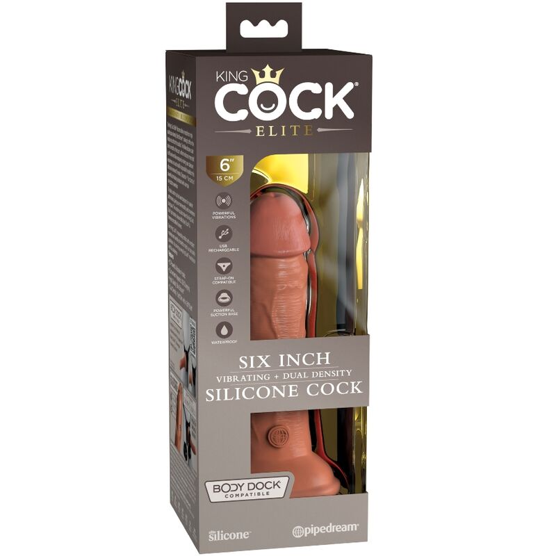 KING COCK - ELITE REALISTIC VIBRATING &amp; SILICONE DILDO 15.2 CM CARAMEL