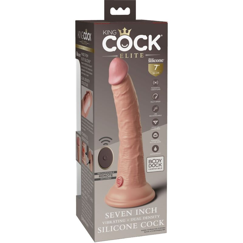 KING COCK - ELITE VIBRATOR REALISTIC DILDO &amp; REMOTE CONTROL SILICONE 17.8 CM