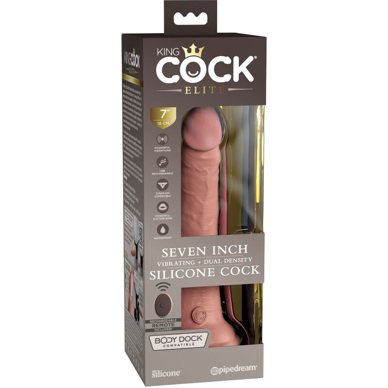 KING COCK - ELITE VIBRATOR REALISTIC DILDO &amp; REMOTE CONTROL SILICONE 17.8 CM