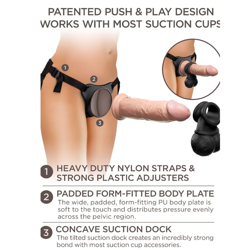 KING COCK - ELITE KIT DELUXE ADJUSTABLE HARNESS RING WITH TESTICLES &amp; DILDO 20.3 CM