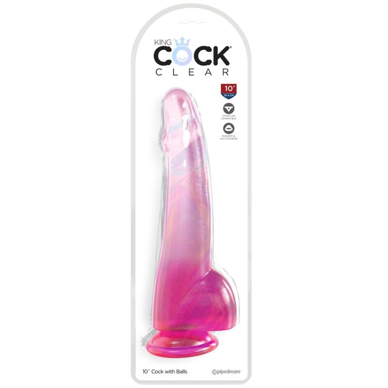 KING COCK - CLEAR DILDO TESTICLES 19 CM PINK