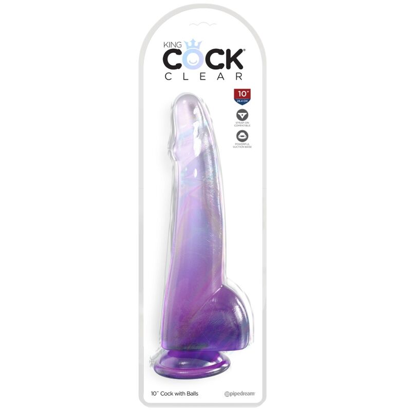 KING COCK - CLEAR DILDO TESTICLES 19 CM PURPLE