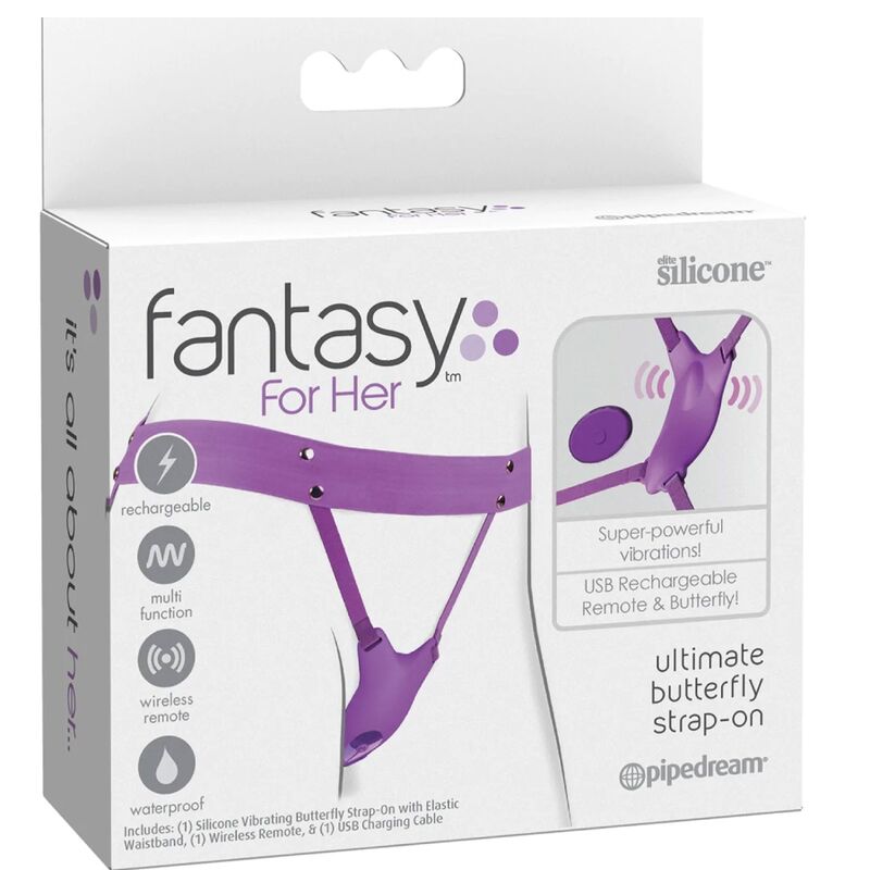 FANTASY FOR HER - VIBRATING BUTTERFLY HARNESS, RECHARGEABLE &amp; REMOTE CONTROL PURPLE