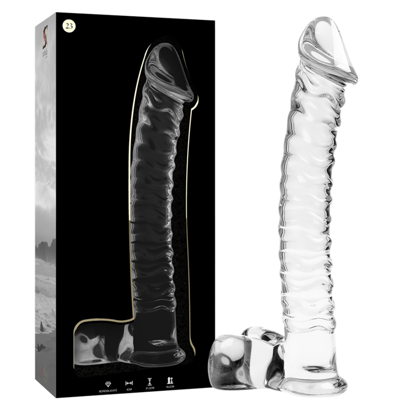 NEBULA SERIES BY IBIZA - MODEL 23 CLEAR BOROSILICATE GLASS DILDO 21.5 CM -O- 4 CM