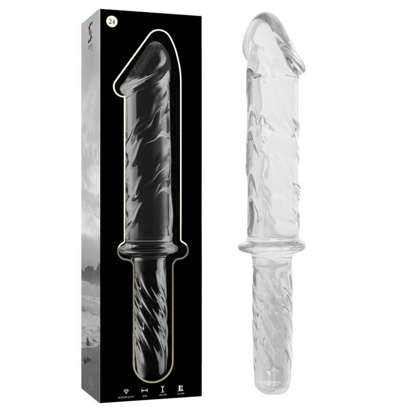 NEBULA SERIES BY IBIZA - MODEL 24 CLEAR BOROSILICATE GLASS DILDO 28.5 CM -O- 5 CM