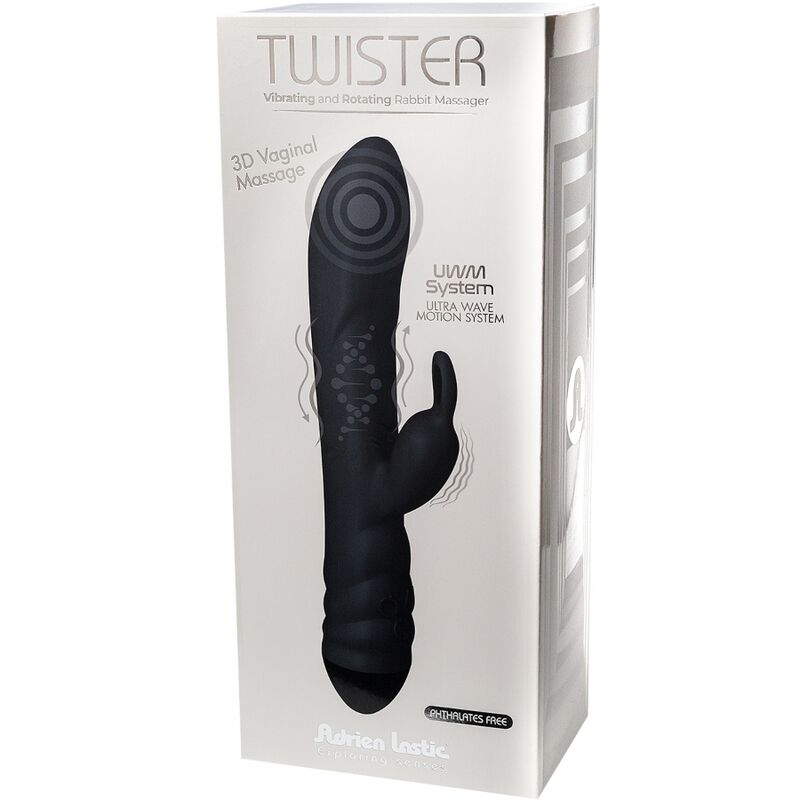 ADRIEN LASTIC - TWISTER VIBRADOR Y MASAJEADOR ROTADOR CONEJO NEGRO