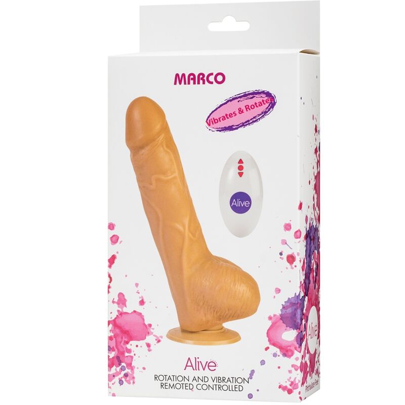 ALIVE - VIBRADOR Y ROTADOR DE PENE REALISTA MARCO CONTROL REMOTO 19 CM