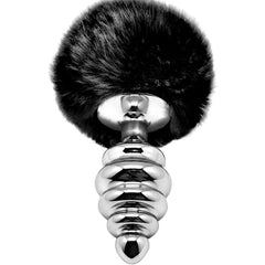 ALIVE - PLUG DE PLACER ANAL ESPIRAL METAL FLUFFY NEGRO TALLA L