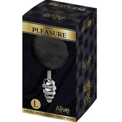 ALIVE - PLUG DE PLACER ANAL ESPIRAL METAL FLUFFY NEGRO TALLA L