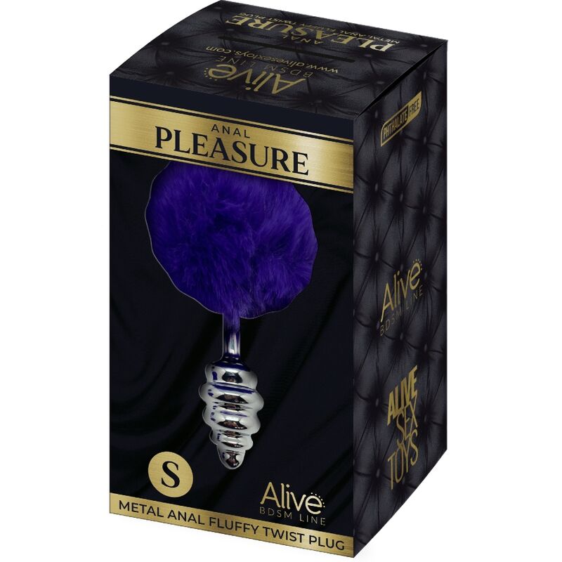 ALIVE - PLUG DE PLACER ANAL ESPIRAL METAL FLUFFY MORADO OSCURO TALLA S