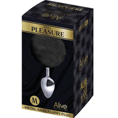 ALIVE - PLUG DE PLACER ANAL LISO METALICO NEGRO FLUFFY TALLA M