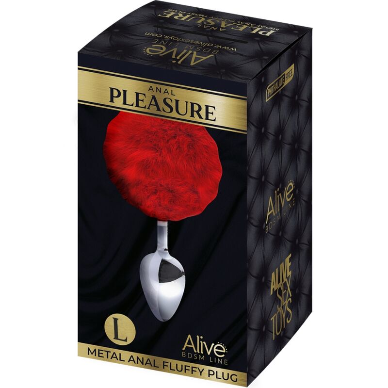 ALIVE - PLUG DE PLAISIR ANAL LISSE MÉTAL FLUFFY ROUGE TAILLE L