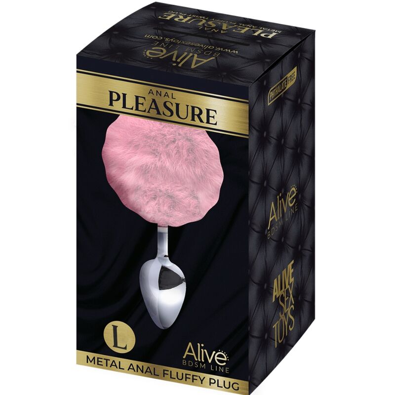 ALIVE - PLUG DE PLAISIR ANAL LISSE MÉTAL FLUFFY ROSE TAILLE L