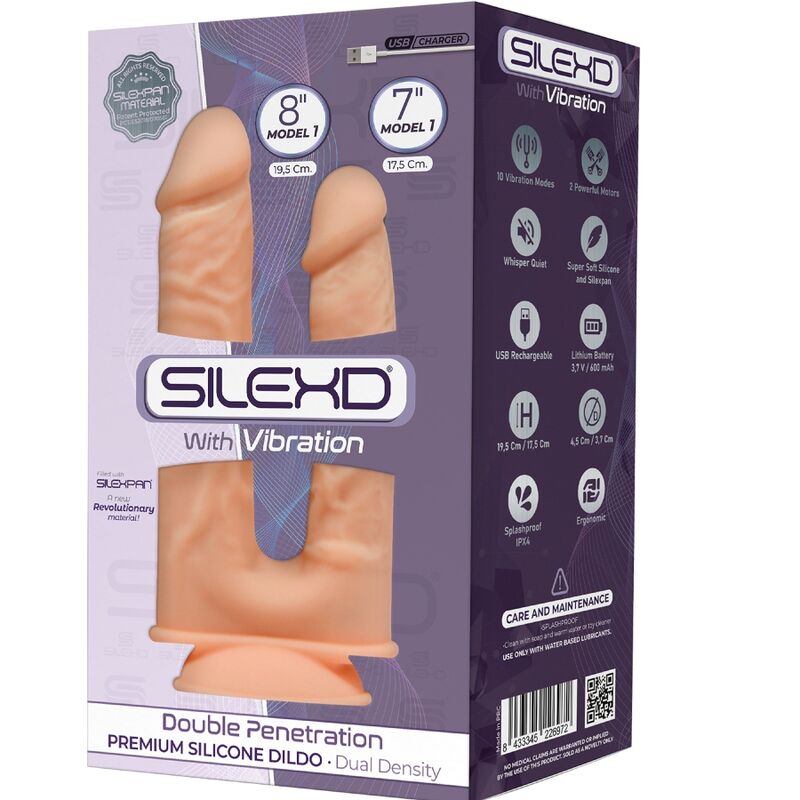 SILEXD - MODEL 1 VIBRATOR REALISTIC PENIS DOUBLE PENETRATION PREMIUM SILEXPAN SILICONE 17.5 / 19.5 CM