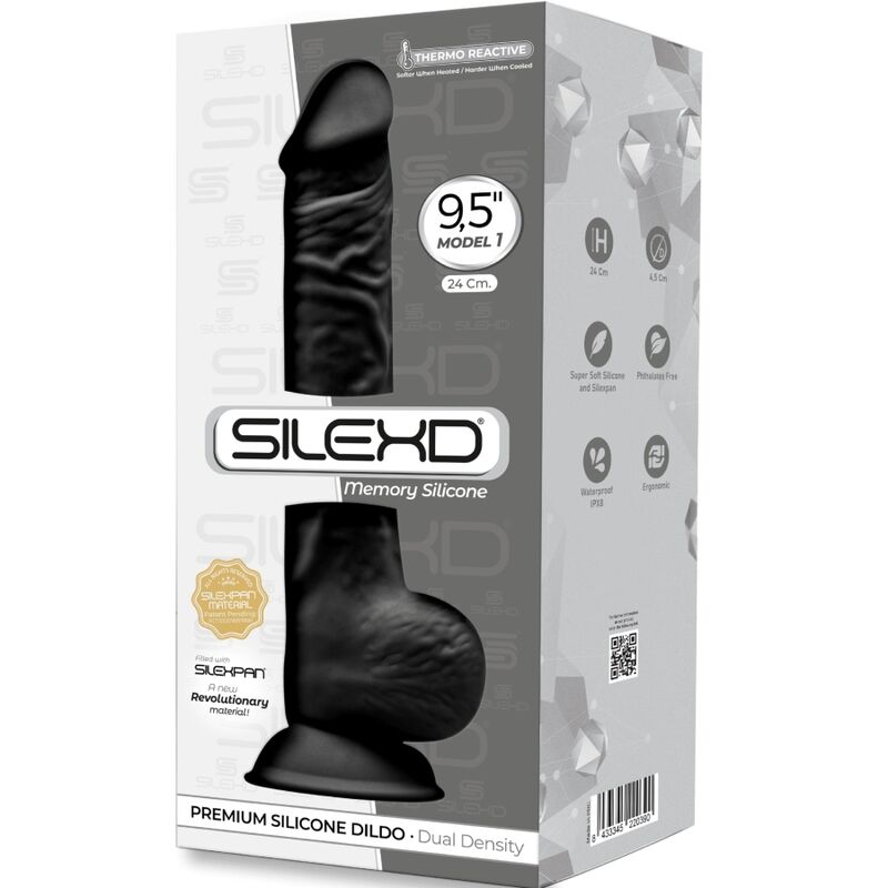 SILEXD - MODEL 1 REALISTIC PENIS PREMIUM SILEXPAN SILICONE BLACK 24 CM