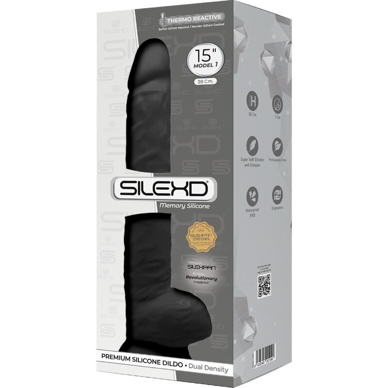 SILEXD - MODEL 1 REALISTIC PENIS PREMIUM SILEXPAN SILICONE BLACK 38 CM