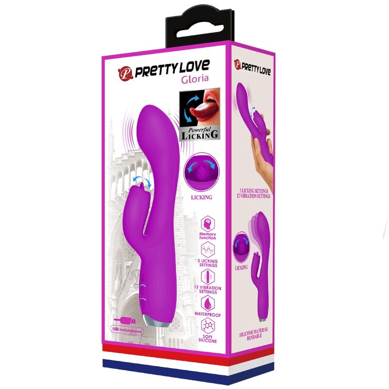 PRETTY LOVE - GLORIA WATERPROOF RECHARGEABLE RABBIT VIBRATOR PURPLE