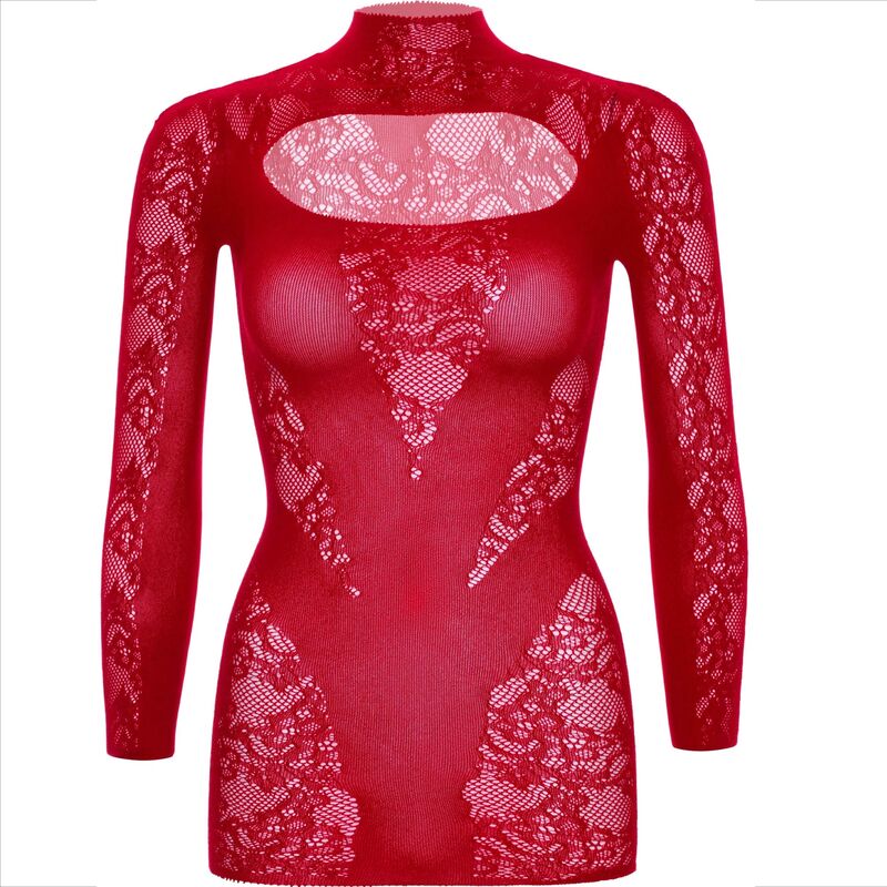 LEG AVENUE - MINI ROBE AVEC DENTELLE MANCHES LONGUES ROUGE