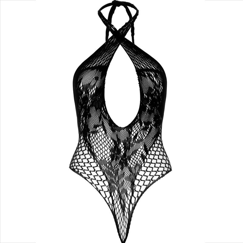 LEG AVENUE - BLACK LACE TEDDY HALTER