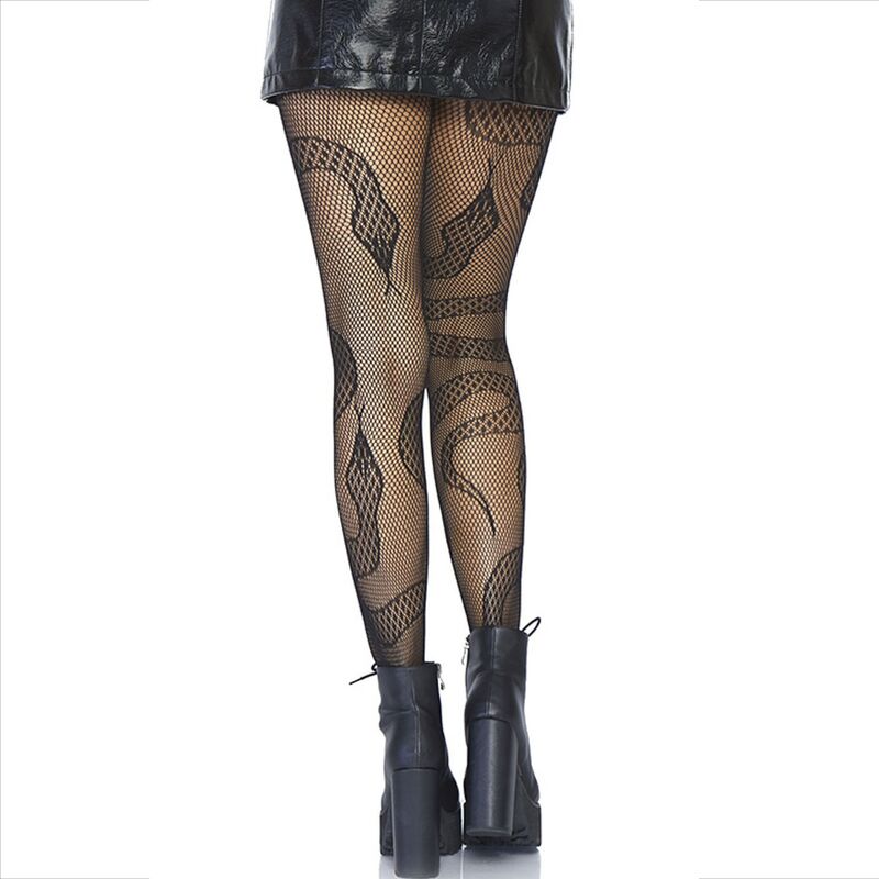 LEG AVENUE - BLACK SNAKE NET STOCKINGS