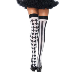 LEG AVENUE - CALCETINES ALTOS HARLEQUIN NEGRO/BLANCO