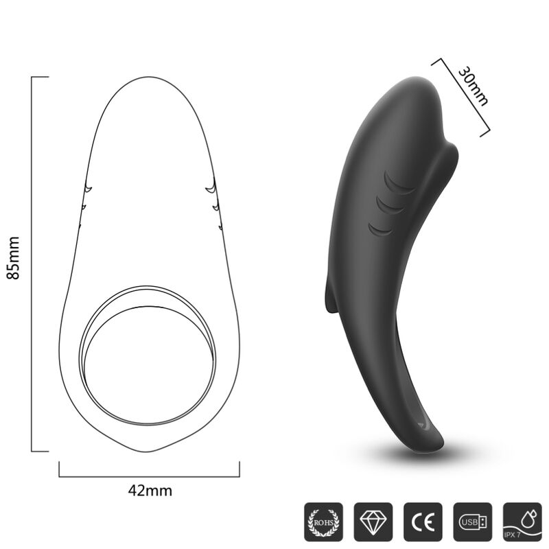 ARMONY - ANILLO VIBRADOR SHARK PARA PAREJAS CONTROL REMOTO NEGRO