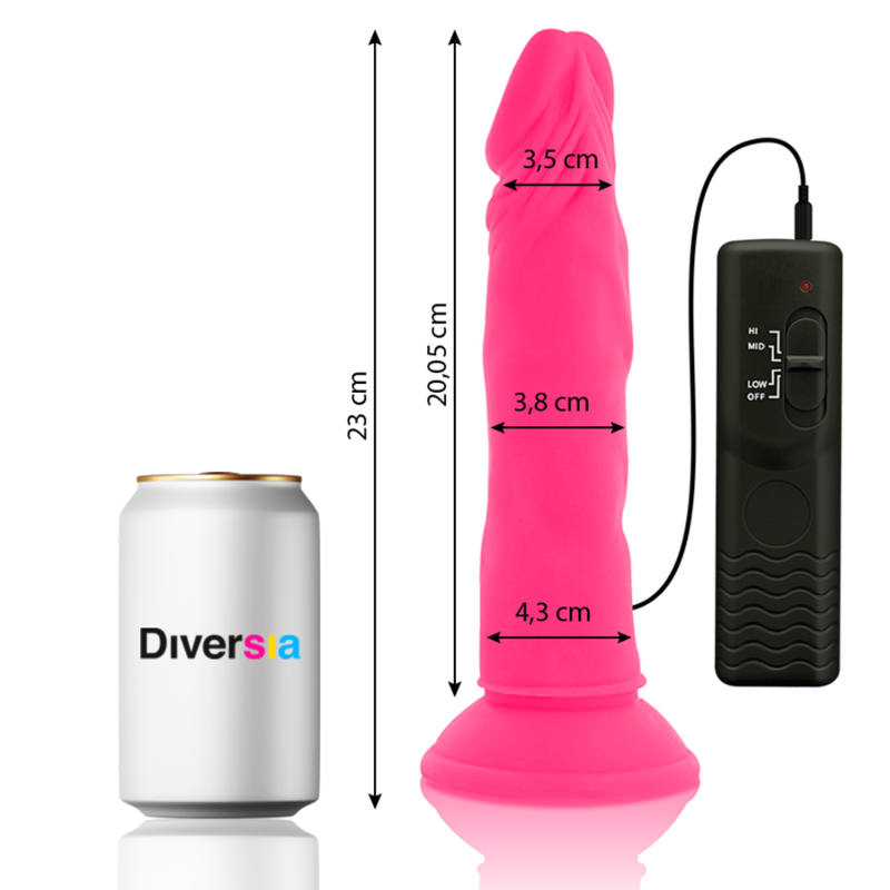 DIVERSIA - SOFT DILDO WITH VIBRATION PINK 23 CM -O- 4.3 CM