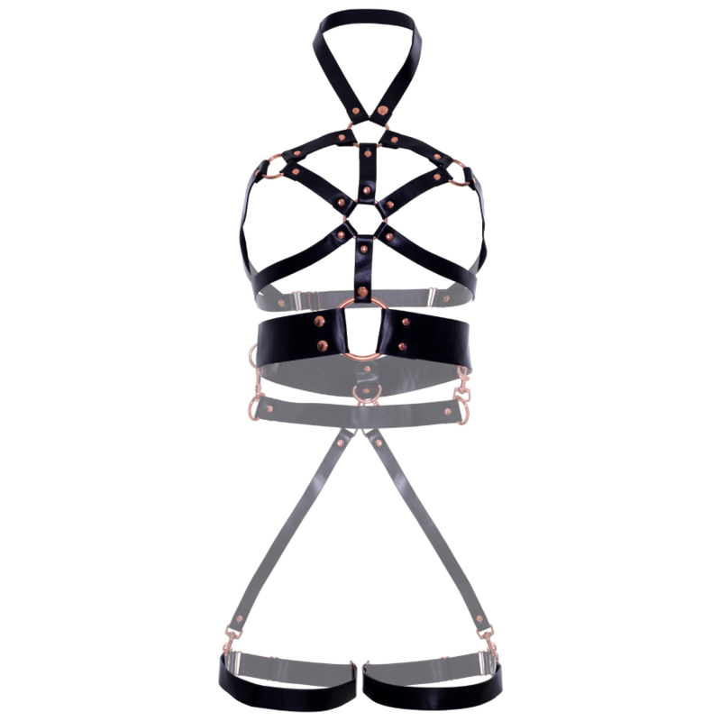 LEG AVENUE - BLACK VEGAN LEATHER BODY HARNESS S